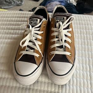 Custom Tan & Brown platform converse size 7.5